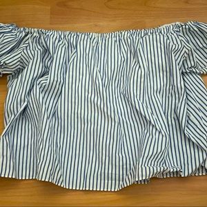 Zara Basics: Blue and White Off the Shoulder Top